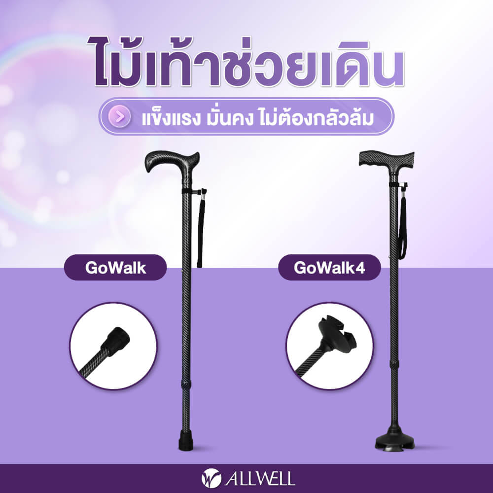 ไม้เท้าช่วยพยุง ALLWELL รุ่น GOWALK สีดำ พับเก็บและปรับระดับได้_3